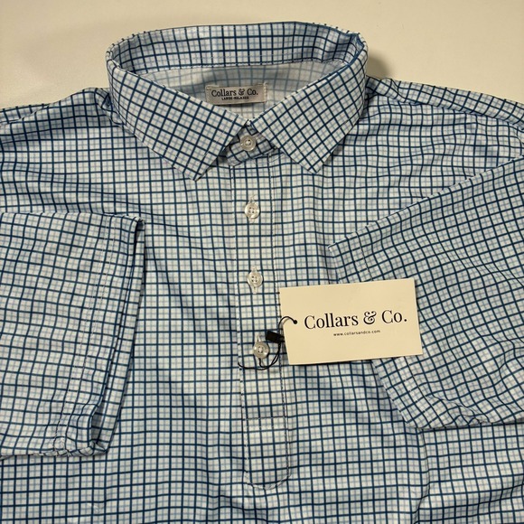 Collars and Co Other - NEW Collars and Co. Dress Polo Shirt Large Relaxed Blue White Plaid Office